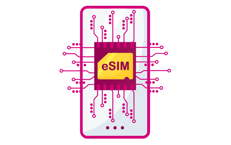 Illustration of a smartphone with an embedded eSIM chip, representing advanced digital SIM technology for travelers seeking the best eSIM solutions in Australia.